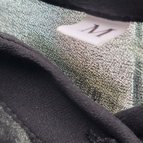 Black-Gray Contrast Mesh Button Front Long Sleeve Casual Shirt For Women Medium - Picture 6 of 8